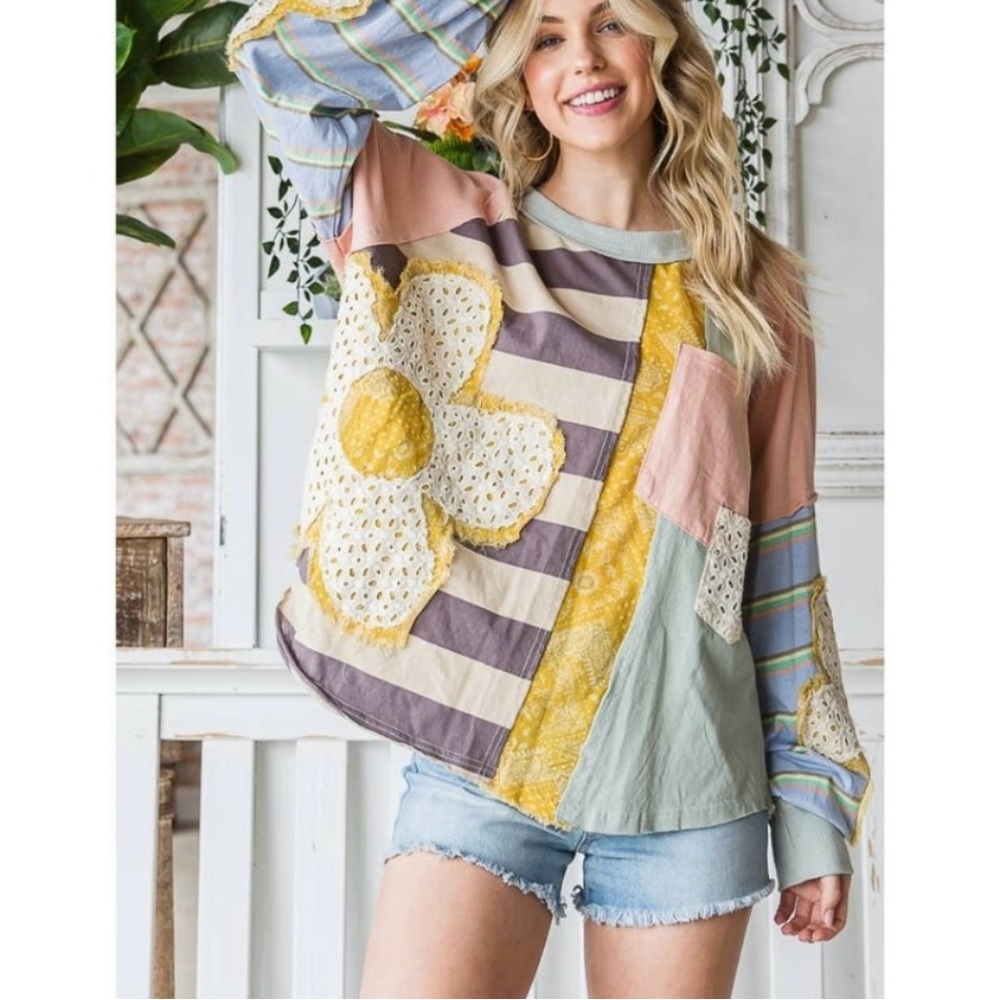 Oli & Hali Pink Yellow Boxy Sweatshirt